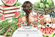 Watercolor Watermelon Garden Clipart, an Illustration by Design Market (Thumbnail 1 of 3)