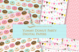 Yummy Donut Clipart Pattern Set