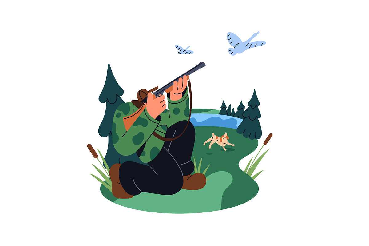 Hunters hunting, shooting in forest, a Person Illustration by PaperTrident (Photo 3 of 6)
