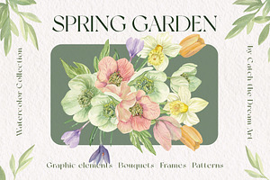 Spring Garden Flowers Watercolor