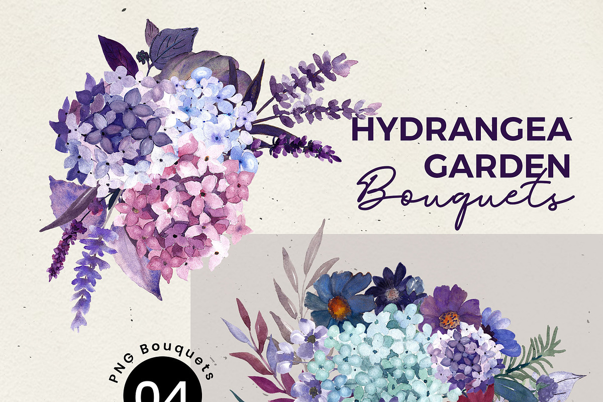 Hydrangea Bouquets Watercolor PNG, an Object Illustration by Mia Digital (Photo 3 of 6)