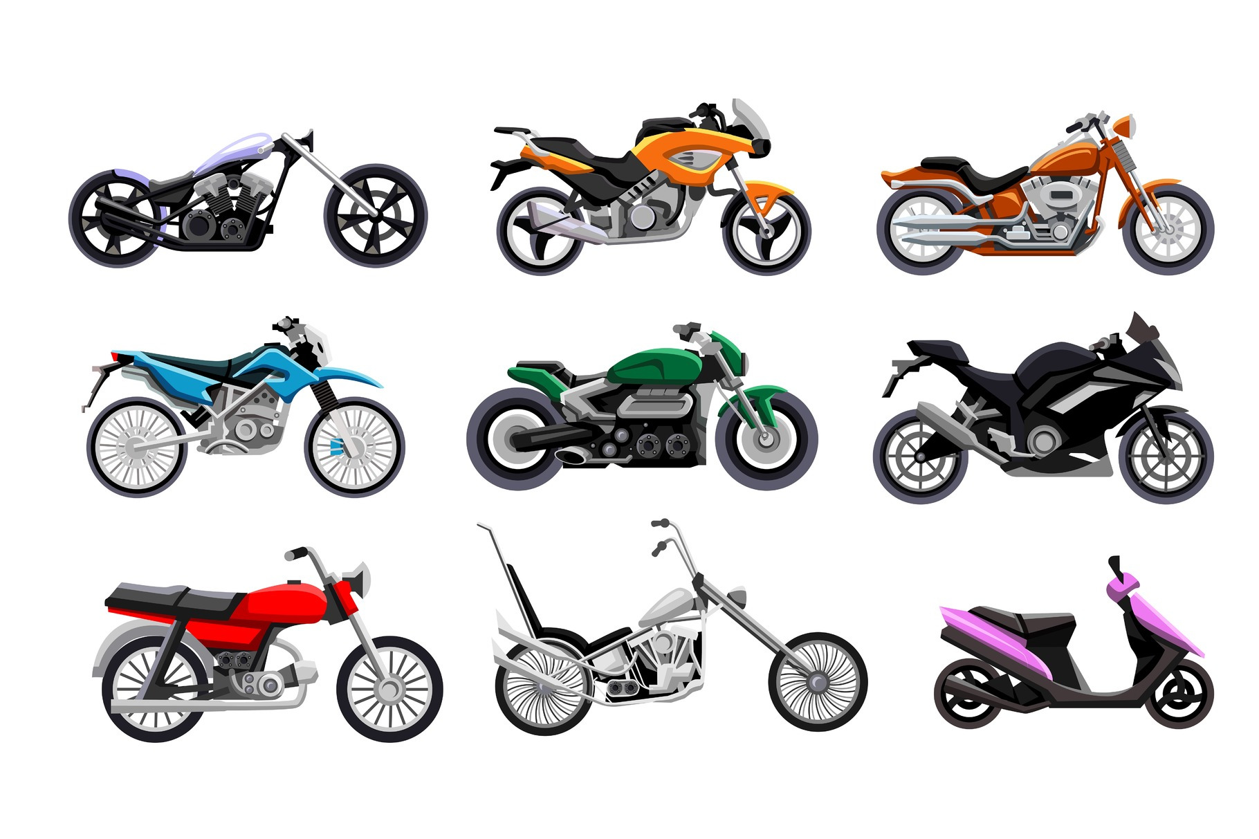 Motorbike icon set. Isolated, an Object Illustration by studioworkstock