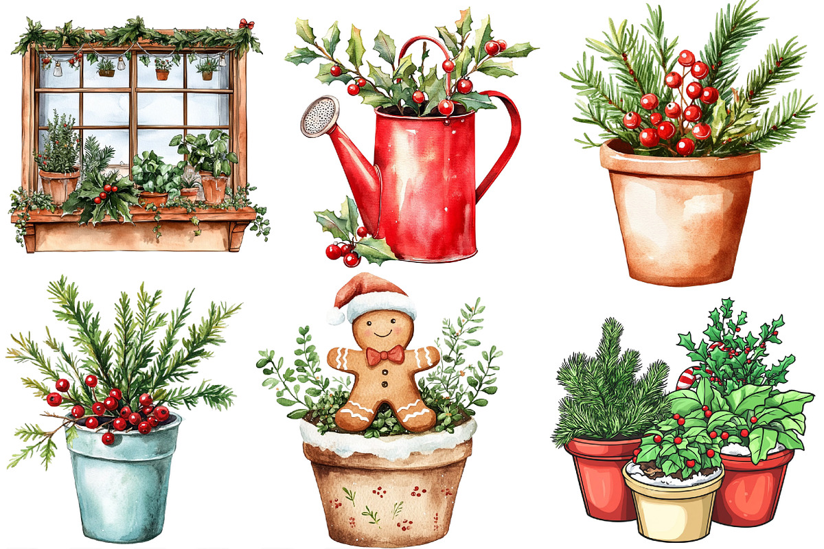 Christmas Indoor Gardening Clipart, an Illustration by Designking (Photo 3 of 4)