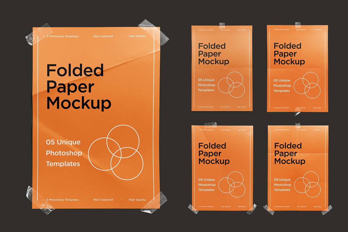 5 Folded Paper Poster Mockups, an Advertising Mockup by DreamVisuals (Photo 1 of 3)