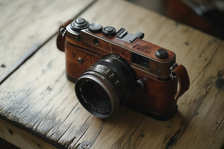 A retro vintage camera with leather, a Photo by Pavel_design