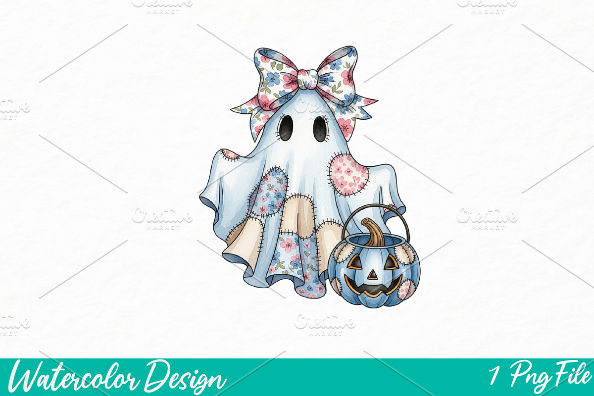 Halloween Blue Denim Ghost Png, an Illustration by Watercolor design (Photo 1 of 3)