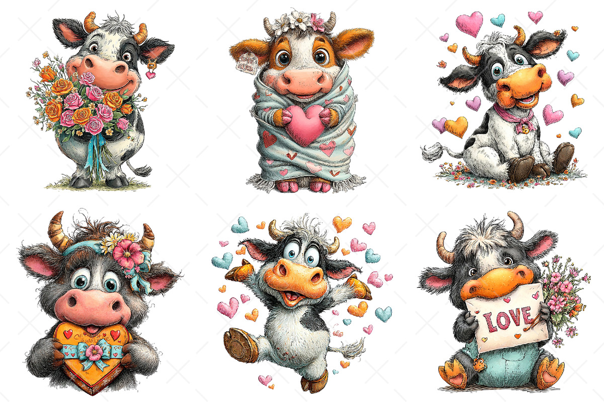 Quirky Valentine Funny Cow Clipart, an Illustration by Craft Nest (Photo 7 of 10)