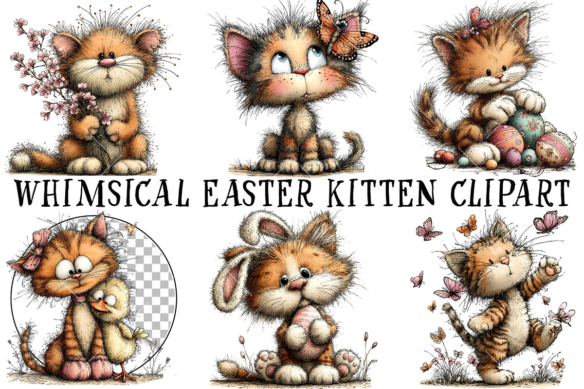 Whimsical Easter Kitten Clipart, an Illustration by OK Design (Photo 2 of 6)