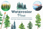 Watercolor Pine Tree Elements, an Illustration by ECHOFOXX (Thumbnail 1 of 4)