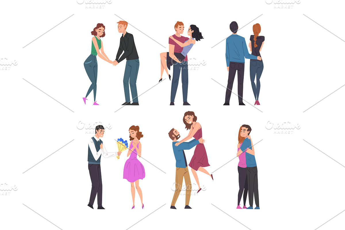 Happy Couples in Love Embrace and, a Person Illustration by TopVectors