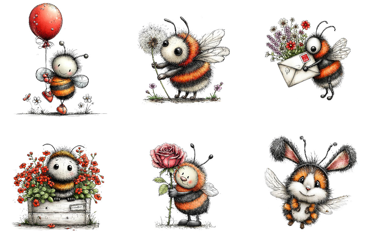 Whimsical spring bee clipart, an Illustration by CreationArt (Photo 5 of 7)