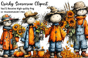 Quirky Scarecrow PNG Clipart, a Seasonal Illustration by OK Design