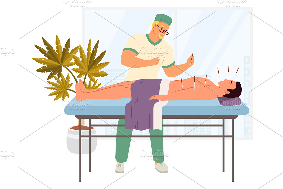 A practitioner performs acupuncture, an Object Illustration by SiberianArt