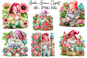 Garden Gnome Clipart PNG Bundle