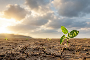 Plant grows in dry soil at sunset, a Photo by Beautiful things