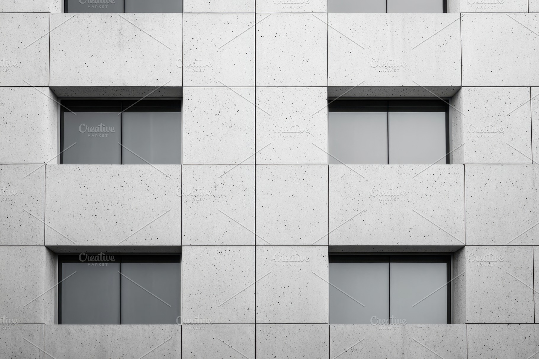 Modern concrete building facade with windows, an Architecture Photo by AlyaAnd