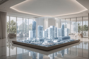 Displaying translucent 3D city, an Illustration by wavebreak