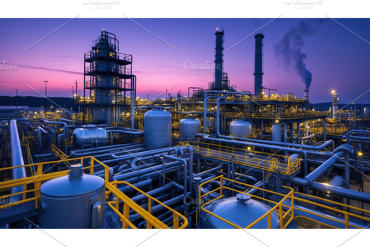Industrial oil refinery plant with, an Illustration by tilialucida
