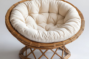 Rattan Papasan Chair with Cream Cush, an Abstract Photo by Pixeness Studio