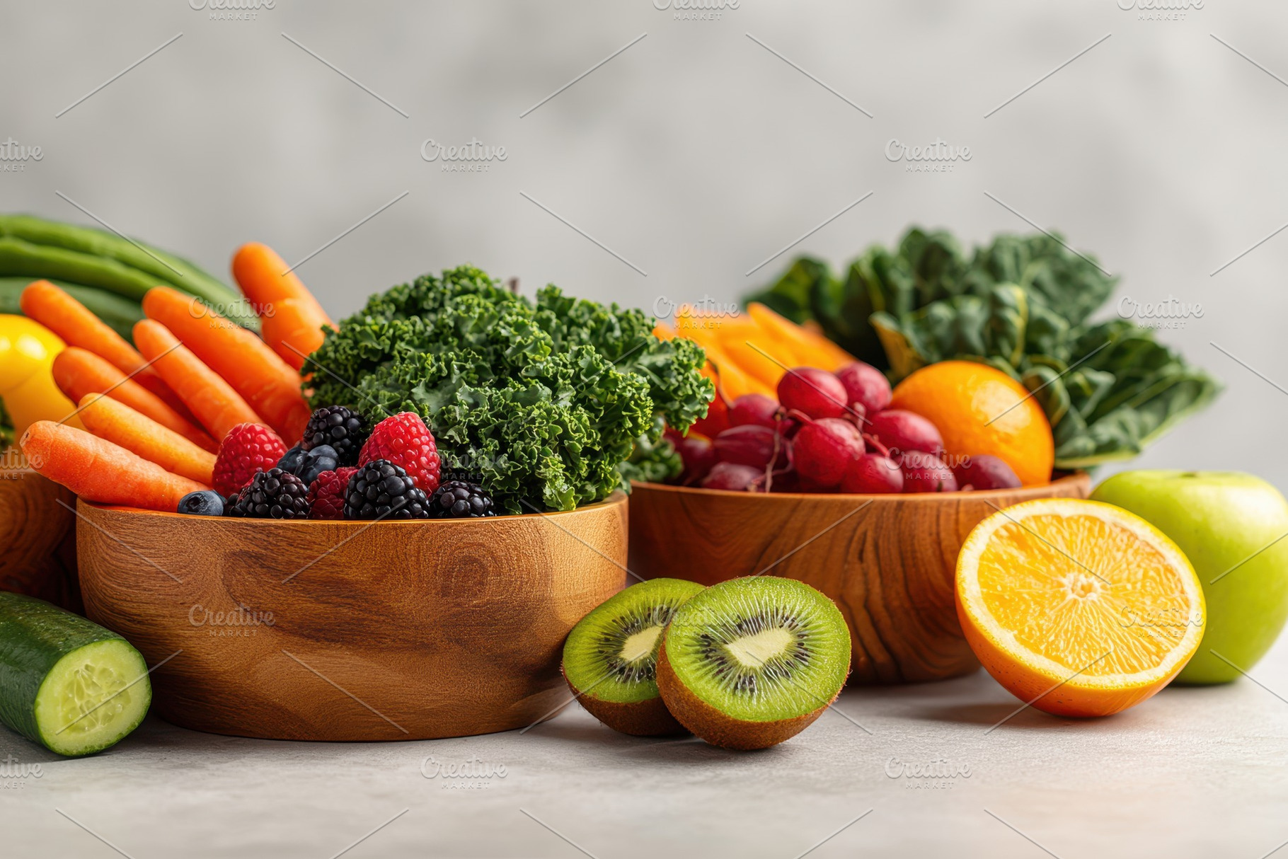 Fresh fruits and vegetables on kitchen counter, a Food & Drink Photo by AlyaAnd