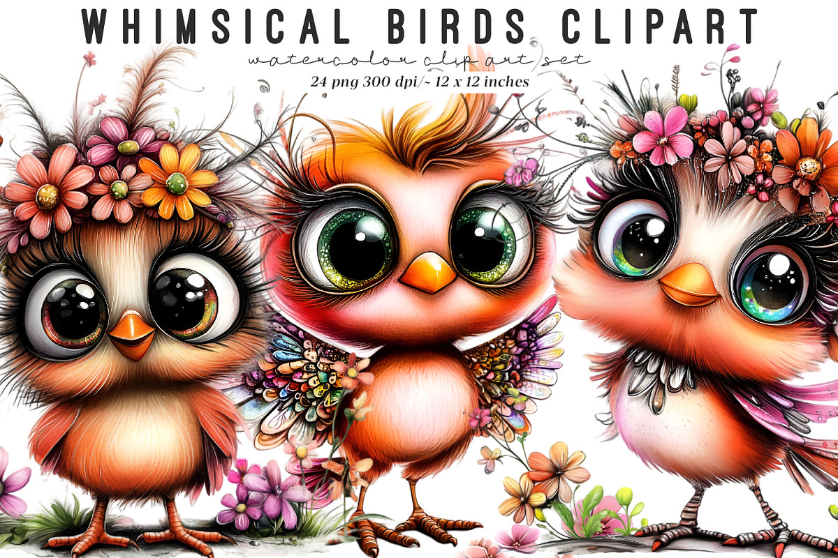 Whimsical Birds Clipart, an Illustration by SinaCreation (Photo 1 of 9)