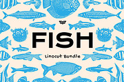 Fish Linocut Bundle, an Animal Illustration by ClayStudio (Thumbnail 1 of 8)