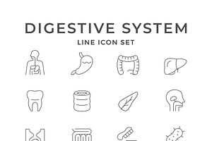 Set Line Icons Of Digestive System