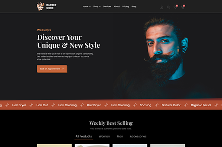 Barber Shop & eCommerce UI Template, an UI Kit Template by ReformedTech