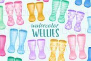 Watercolor Welly Boots Clipart, an Illustration by Doodle and Stitch (Thumbnail 1 of 4)