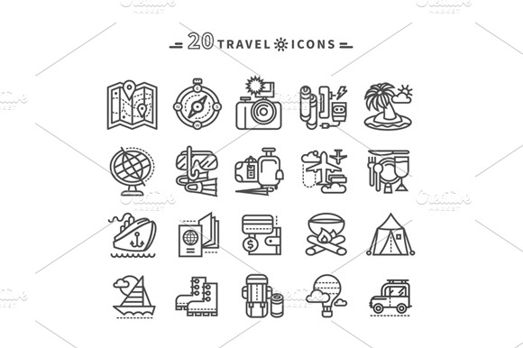 Set Of Black Travel Icons