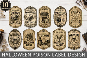 Vintage Halloween Poison Labels PNG, a Seasonal Illustration by Rose Art
