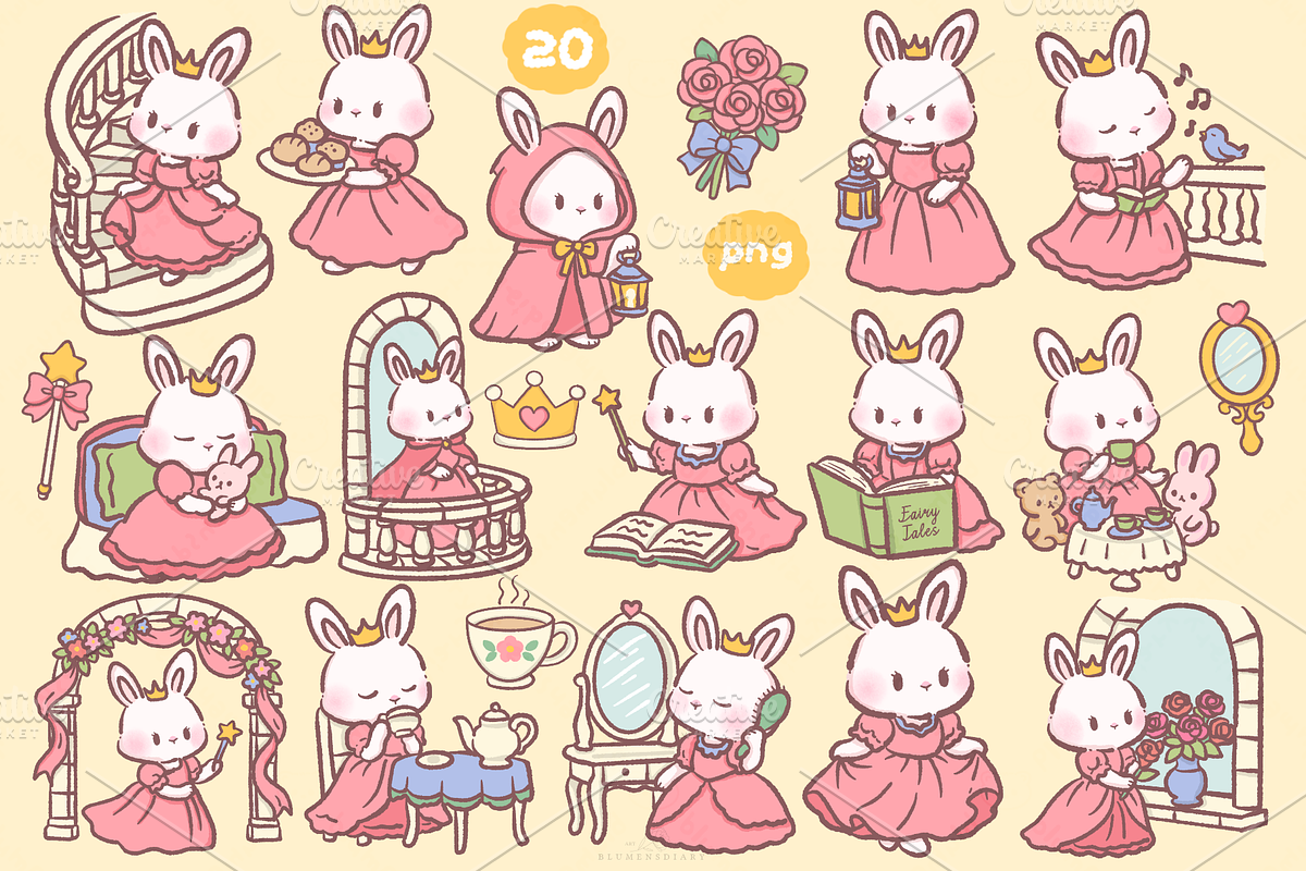Cute Bunny Clipart PNG Bundle, an Animal Illustration by Blumensdiary (Photo 3 of 11)