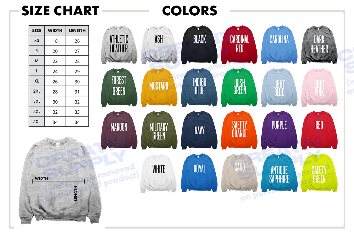 Size Color Chart Gildan Crewneck, a Shirt Mockup by creativsupply (Photo 1 of 4)