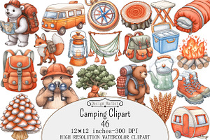 Watercolor Camping Clipart, a Seasonal Illustration by Design Market