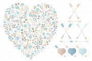 Soft Blue Floral Heart & Banners, an Illustration by Amanda Ilkov (Thumbnail 3 of 4)