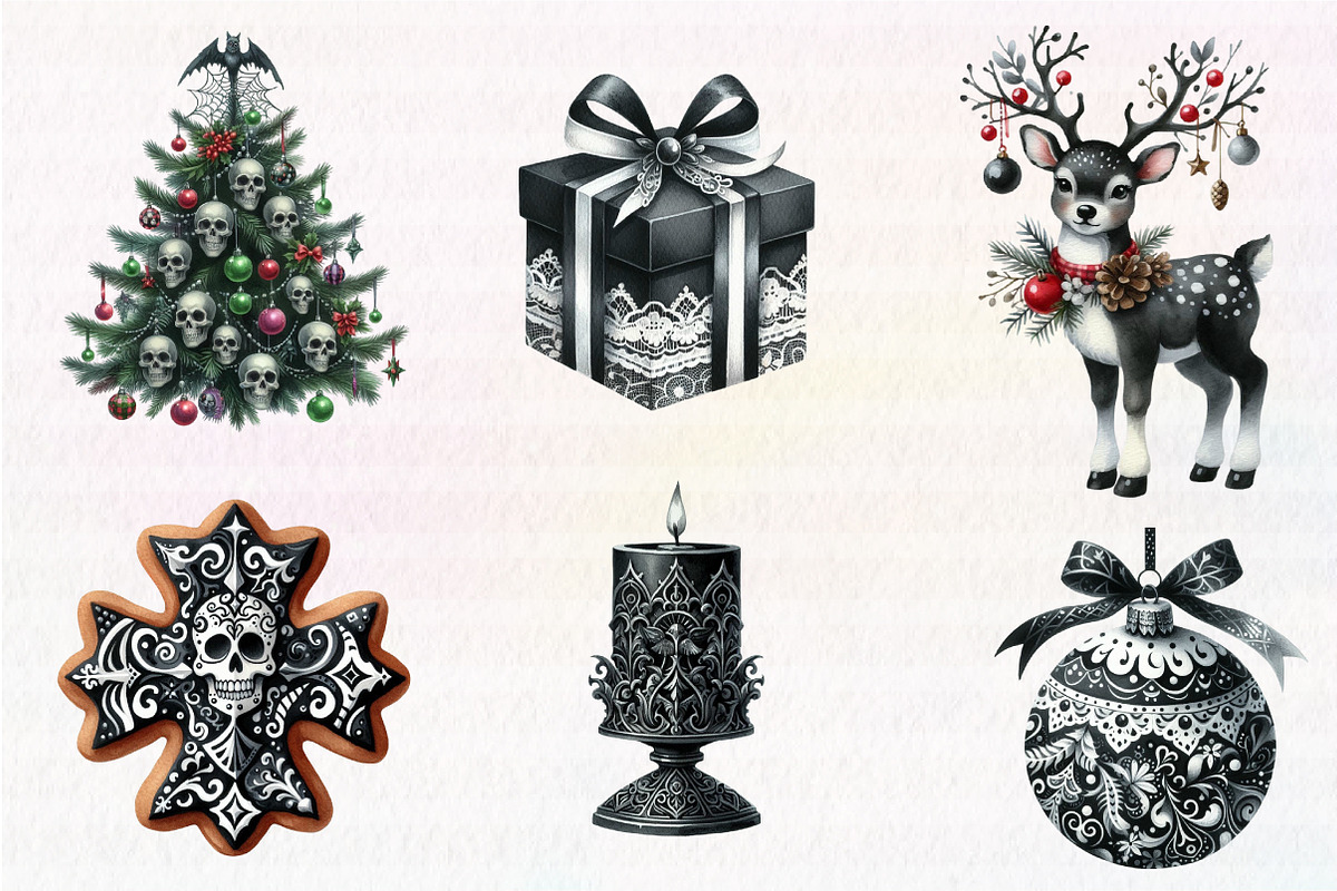 Watercolor Gothic Christmas Clipart, an Illustration by CreationArt (Photo 6 of 7)