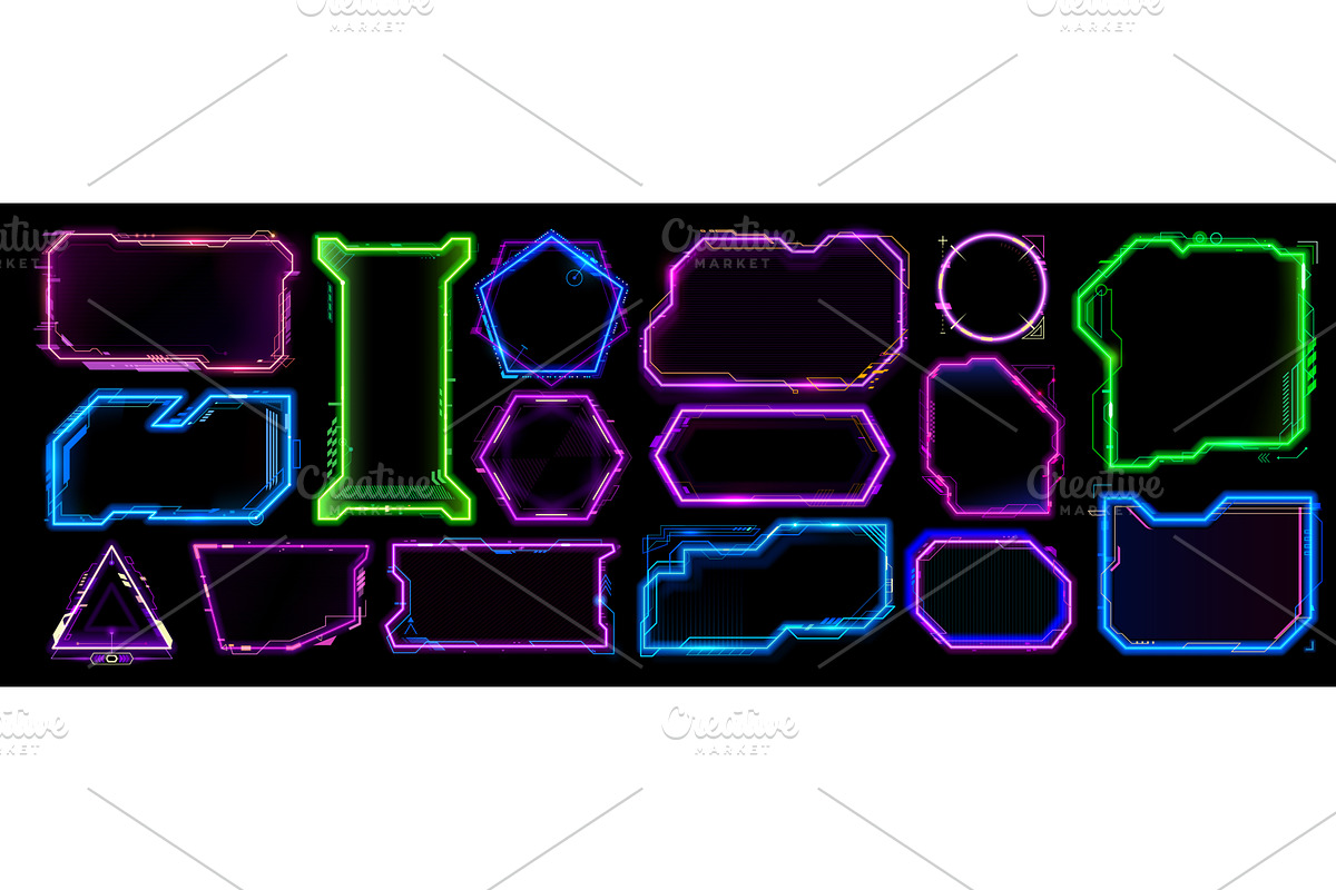 Neon game frames asset, HUD, a Decorative Illustration by Vector Tradition