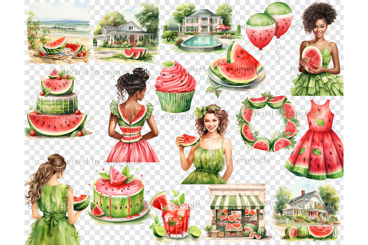 Watermelon Clipart | Summer Girl PNG, a Food Illustration by GlamArtZhanna (Photo 6 of 6)