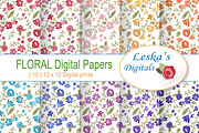 Digital Paper - Flower Patterns, a Pattern Graphic by Leska's Digitals (Thumbnail 1 of 6)