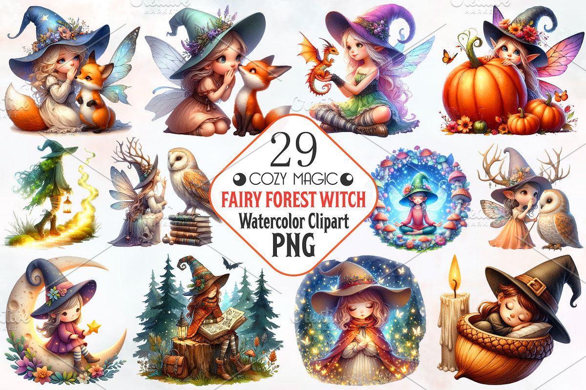 Cozy Magic Fairy Forest Witch Clipar, an Illustration by RobertsArt (Photo 1 of 7)
