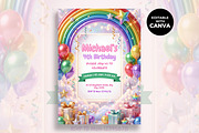 Rainbow Birthday Invitation, a Stationery Template by M9 Design (Thumbnail 1 of 4)