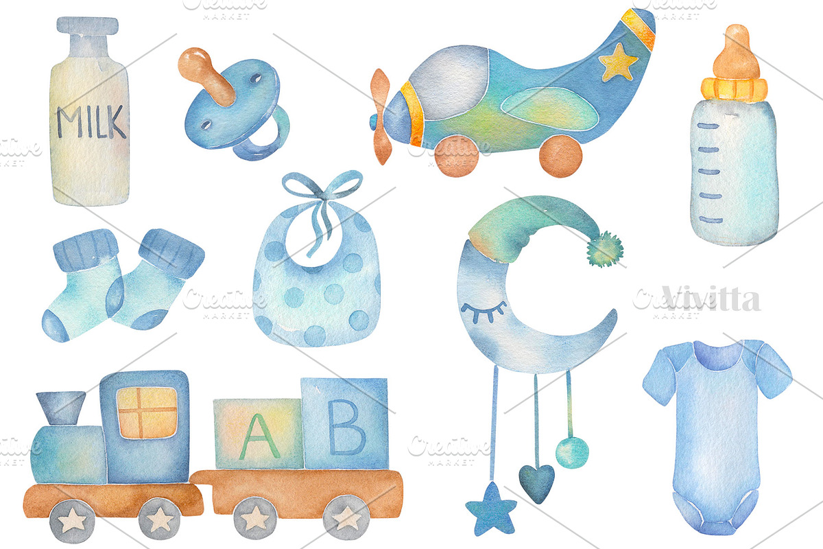 Newborn watercolor set, boy or girl, an Illustration by Vivitta (Photo 2 of 5)