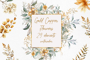 Watercolor Gold Teal Flowers Clipart