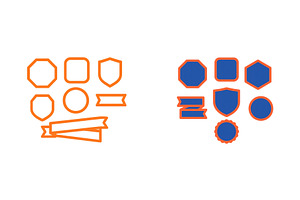 Colorful shapes and badges arranged, an Illustration by ZinetroN