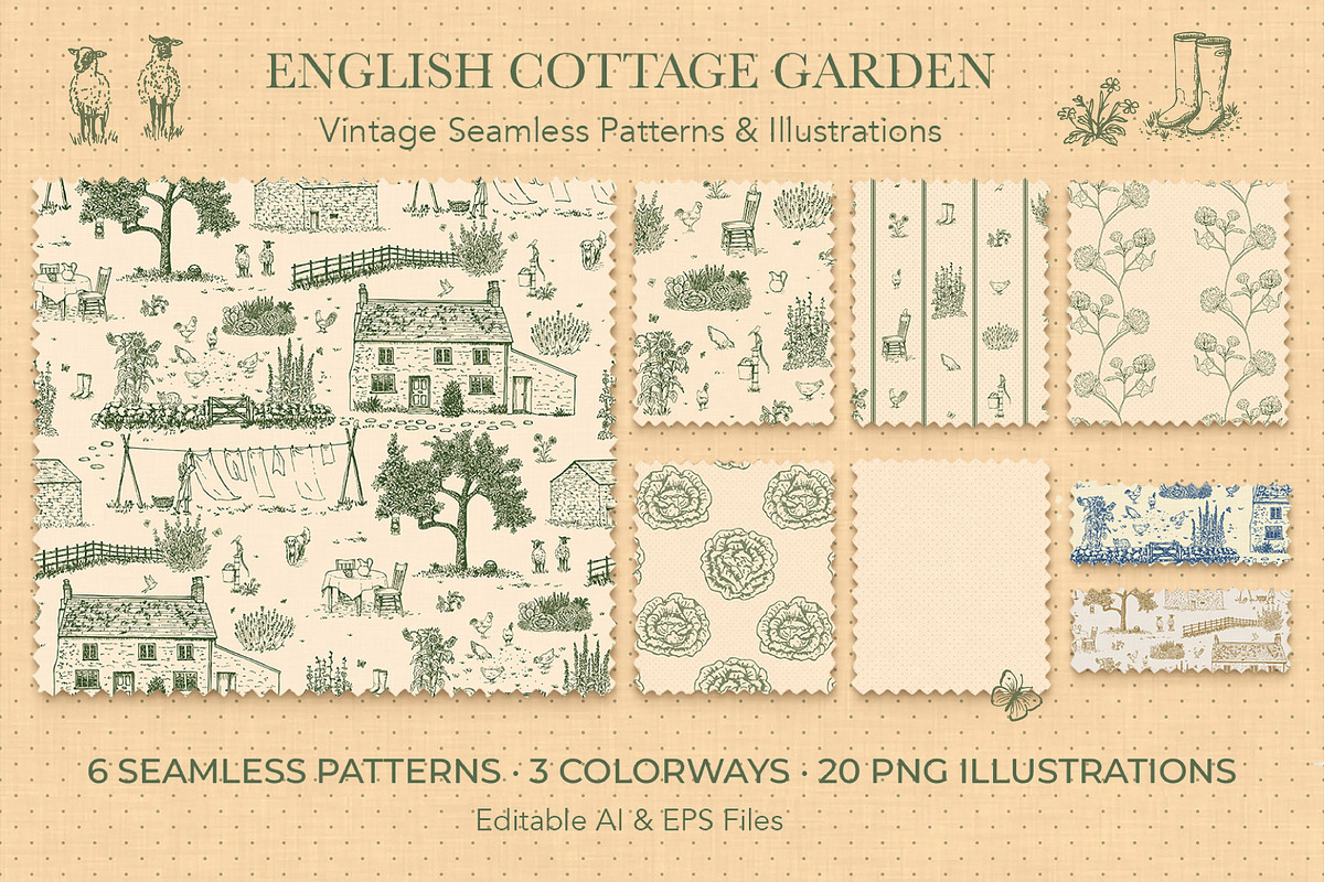English Cottage Garden Patterns, a Pattern Graphic by Everilda (Photo 1 of 9)