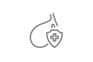 Gallbladder with a shield line icon, an Object Illustration by GraphiShop