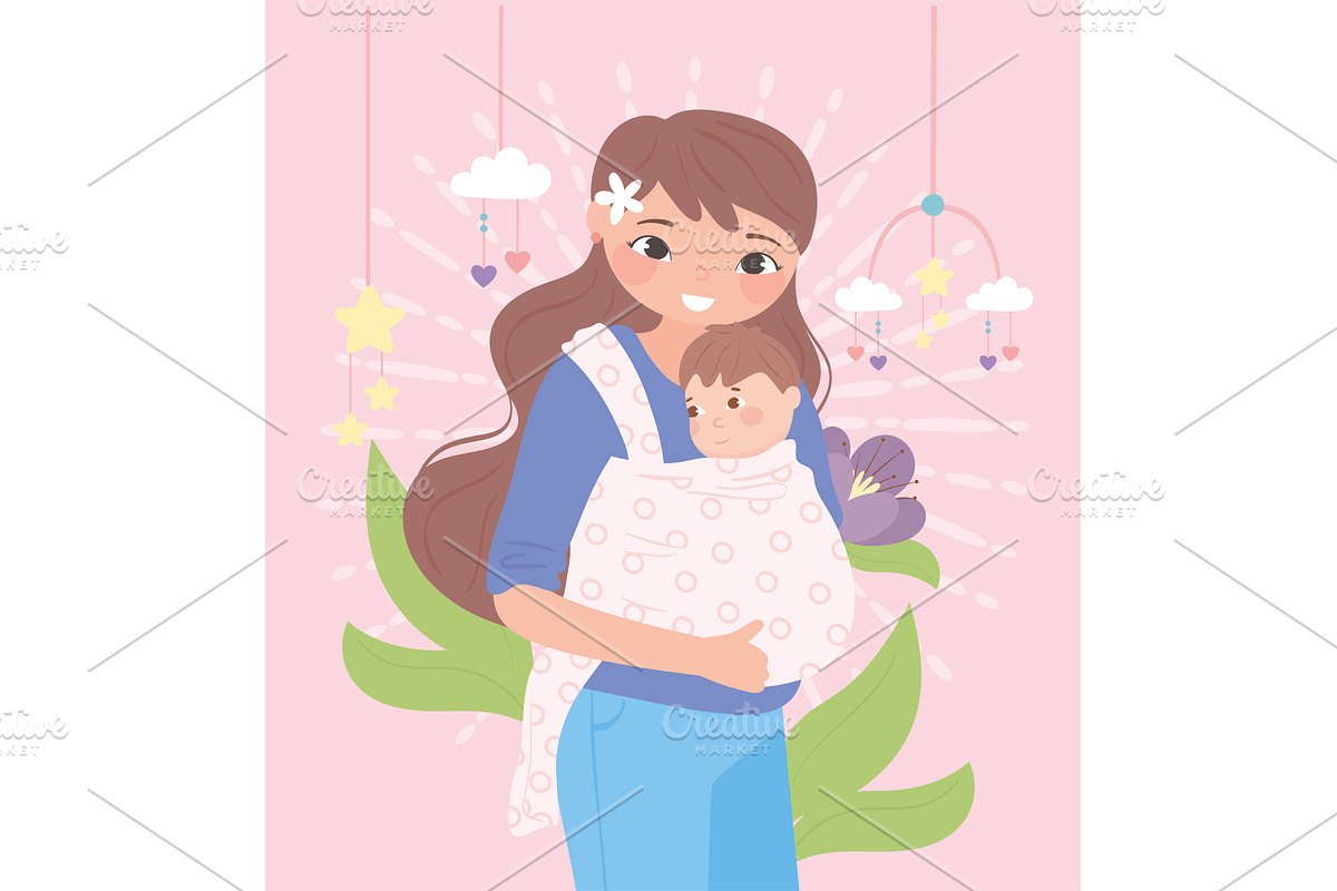 mom carrying a her baby, a Person Illustration by studiogstock