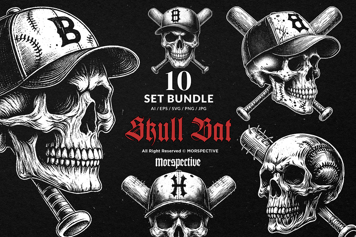 10 Bundle Dark Art Skull Bat Basebal, an Illustration by Morspective (Photo 1 of 7)