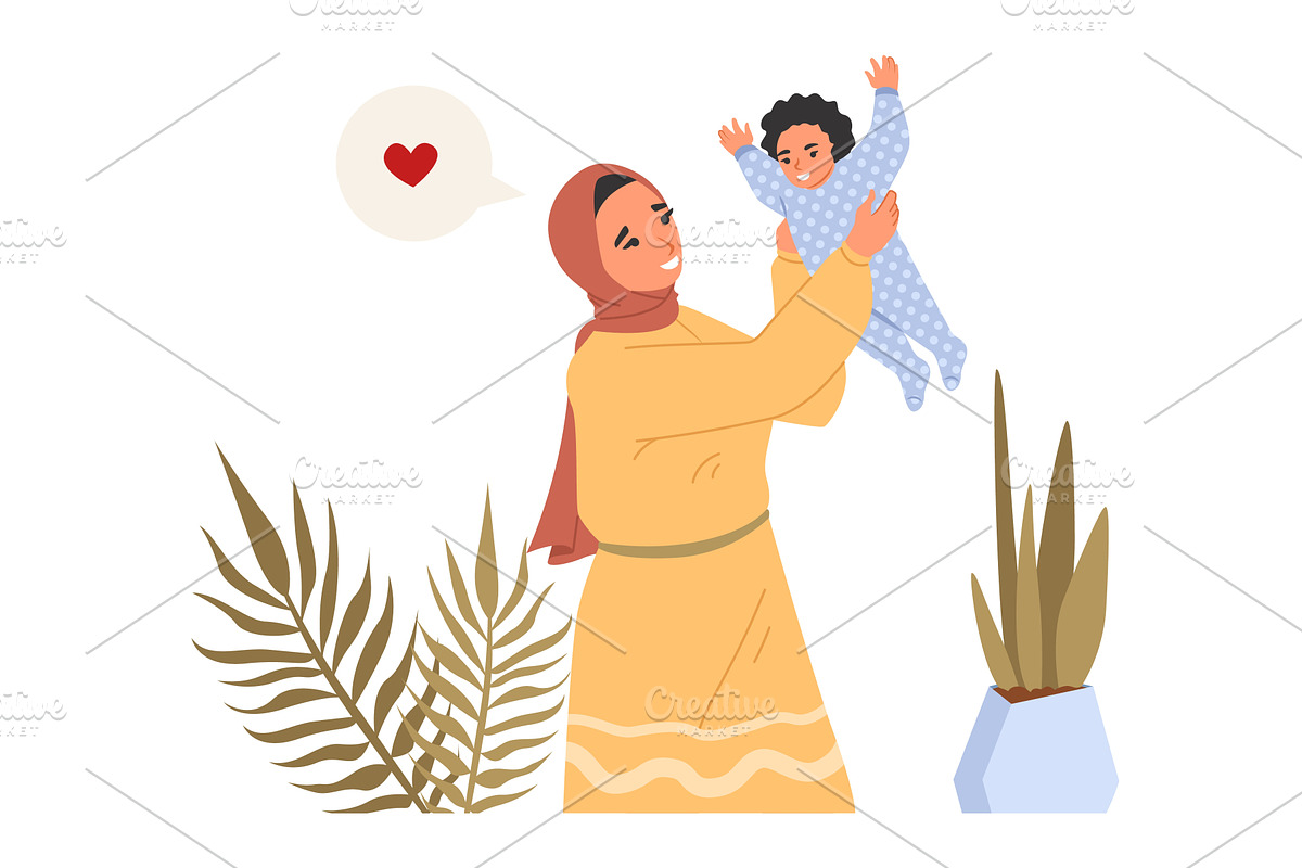 A loving mother lifts her baby high, an Object Illustration by SiberianArt