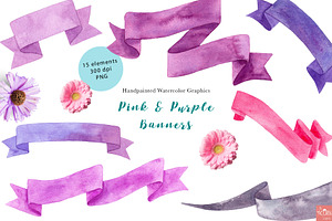 Pink Watercolor Banners